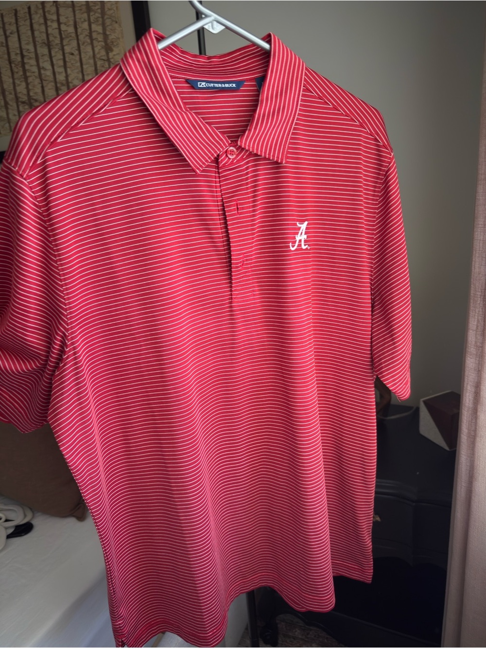 Cutter & Buck Red Striped Polo with Alabama Logo